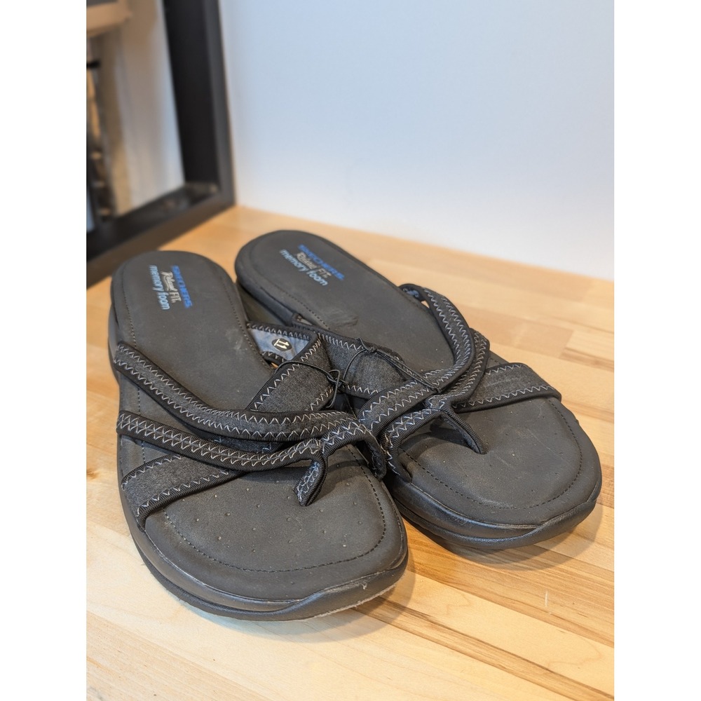 Skechers Relaxed Fit‎ Memory Foam Thong Sandals Black Comfort Size 11